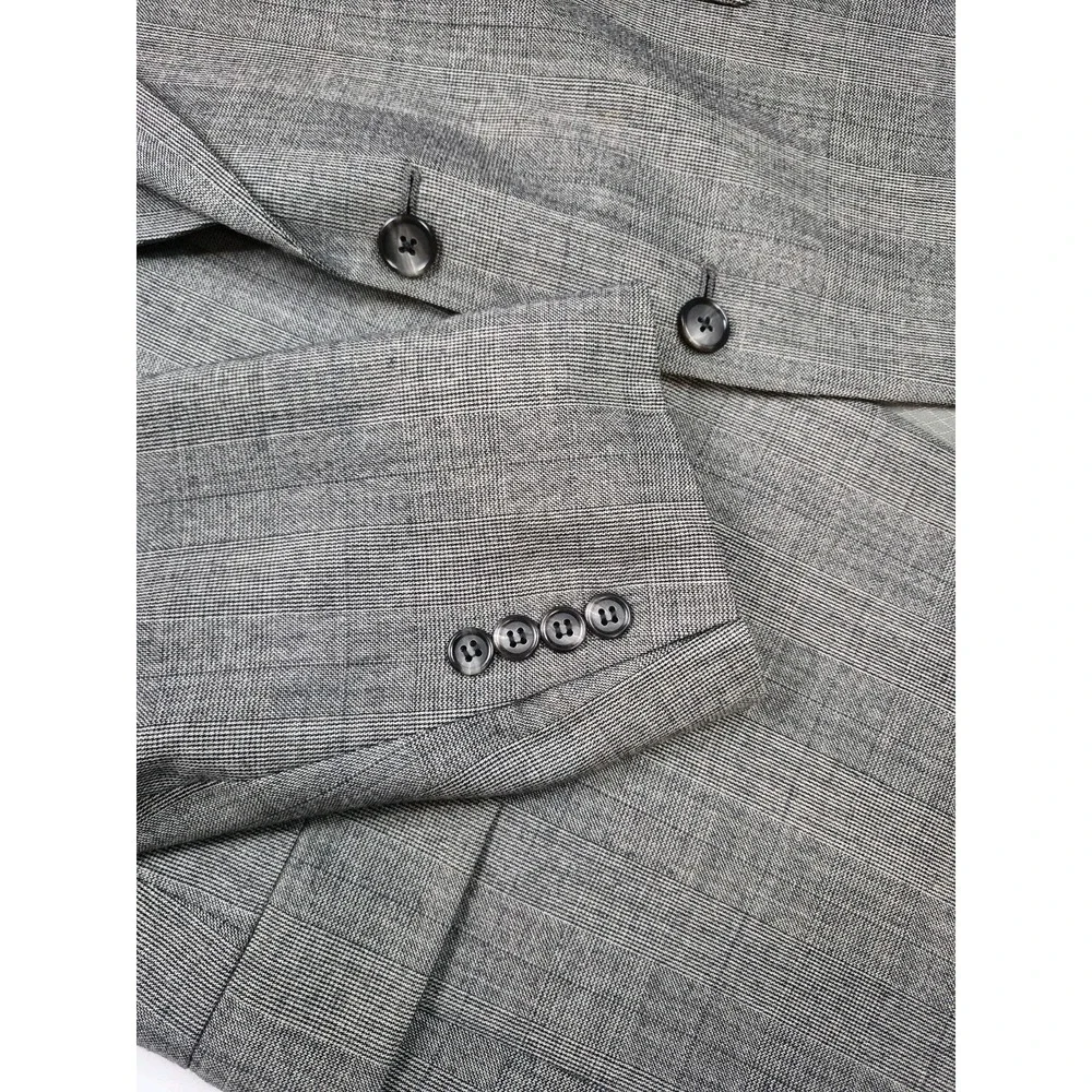 Hart Schaffner Marx Mens 44 L Two Button Wool Sports Coat USA Gray Plaid